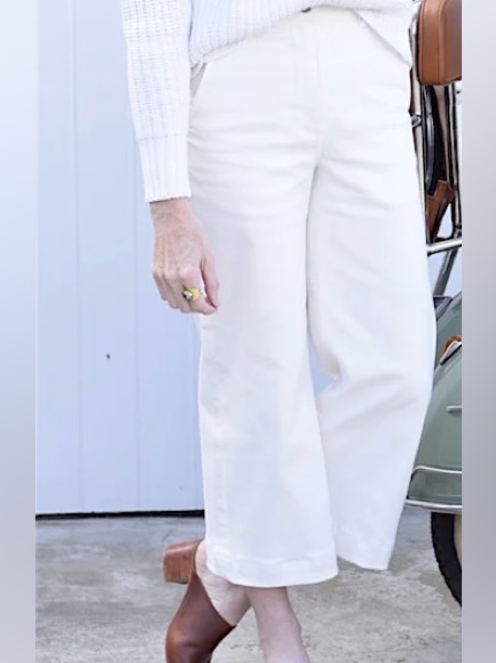Everlane Ecru Cropped Wide-Leg Pants US00